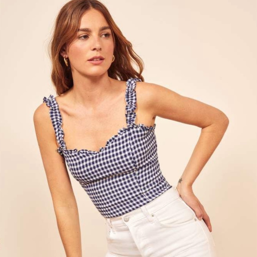 Reformation Blue and White Gingham Tank Top